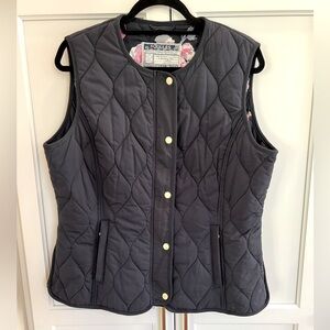 Joules Quilted Vest Marine Navy Size Pink Multi Floral Lining Size 12 EUC